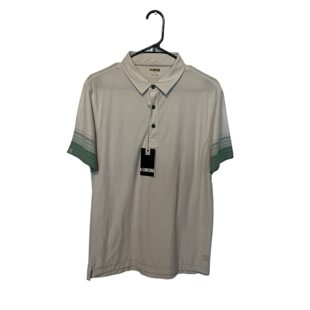 Linksoul Polo Shirt Mens Small Salt White Green Golf Cotton Short Sleeve NEW